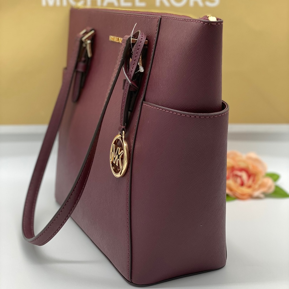 MICHAEL KORS CHARLOTTE LARGE TOP ZIP TOTE DARK CHERRY NWT - Picture 4 of 16